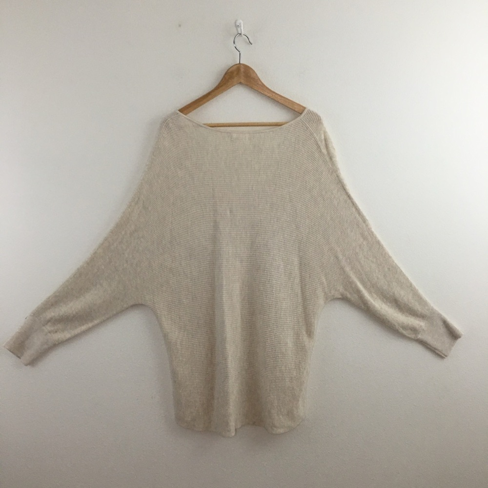 Beige Oatmeal Light Heather V-Neck Sweater Top - Picture 4 of 8